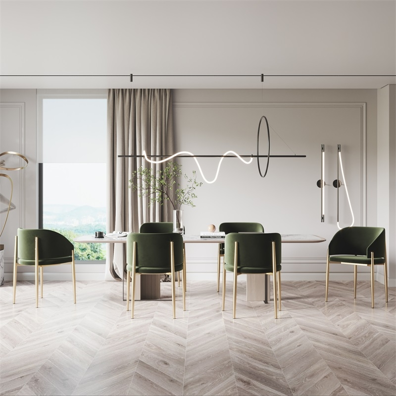 Modern Luxury Half Wrap Rounded Velvet Metal Dining Chair Backrest Armrest For Dining Room