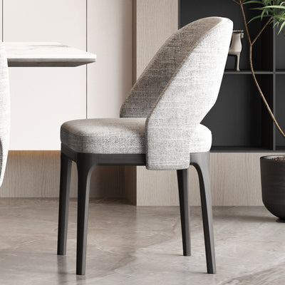 Contemporary Scandinavian Arc Hollow Square Cotton Linen Solid Wood Dining Chair Backrest Armless For Dining Room