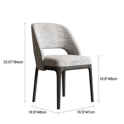 Contemporary Scandinavian Arc Hollow Square Cotton Linen Solid Wood Dining Chair Backrest Armless For Dining Room
