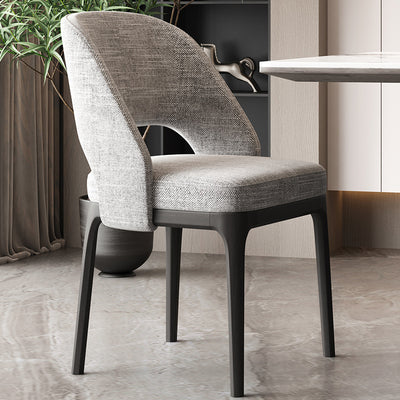 Contemporary Scandinavian Arc Hollow Square Cotton Linen Solid Wood Dining Chair Backrest Armless For Dining Room
