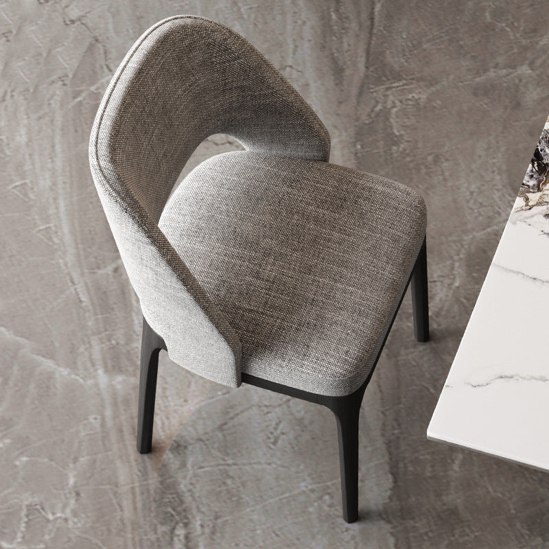 Contemporary Scandinavian Arc Hollow Square Cotton Linen Solid Wood Dining Chair Backrest Armless For Dining Room