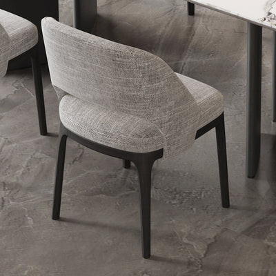 Contemporary Scandinavian Arc Hollow Square Cotton Linen Solid Wood Dining Chair Backrest Armless For Dining Room