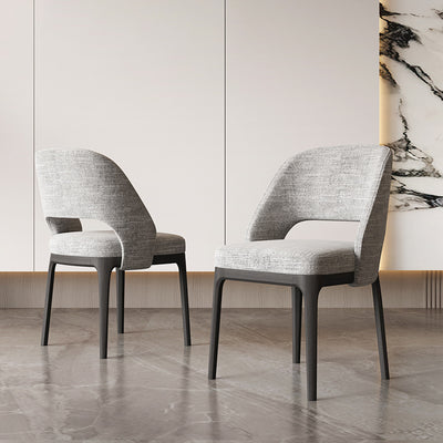 Contemporary Scandinavian Arc Hollow Square Cotton Linen Solid Wood Dining Chair Backrest Armless For Dining Room