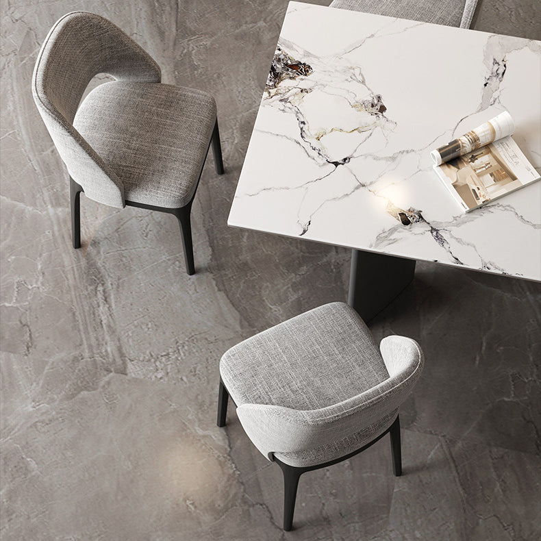 Contemporary Scandinavian Arc Hollow Square Cotton Linen Solid Wood Dining Chair Backrest Armless For Dining Room
