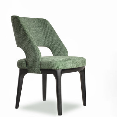 Contemporary Scandinavian Openwork Square Curved Cotton Linen Solid Wood Dining Chair Backrest Armless For Dining Room