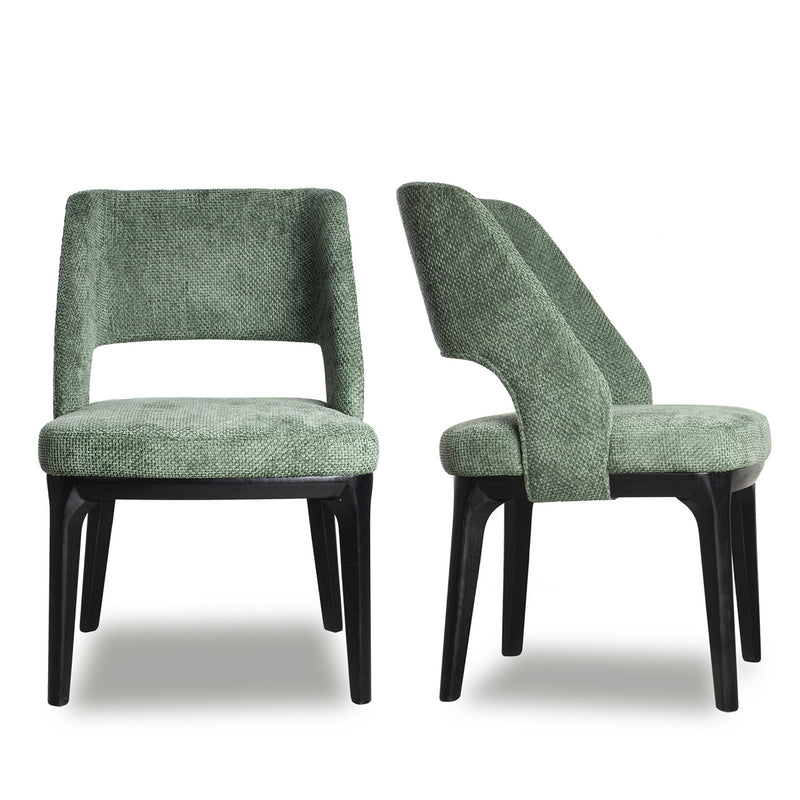 Contemporary Scandinavian Openwork Square Curved Cotton Linen Solid Wood Dining Chair Backrest Armless For Dining Room