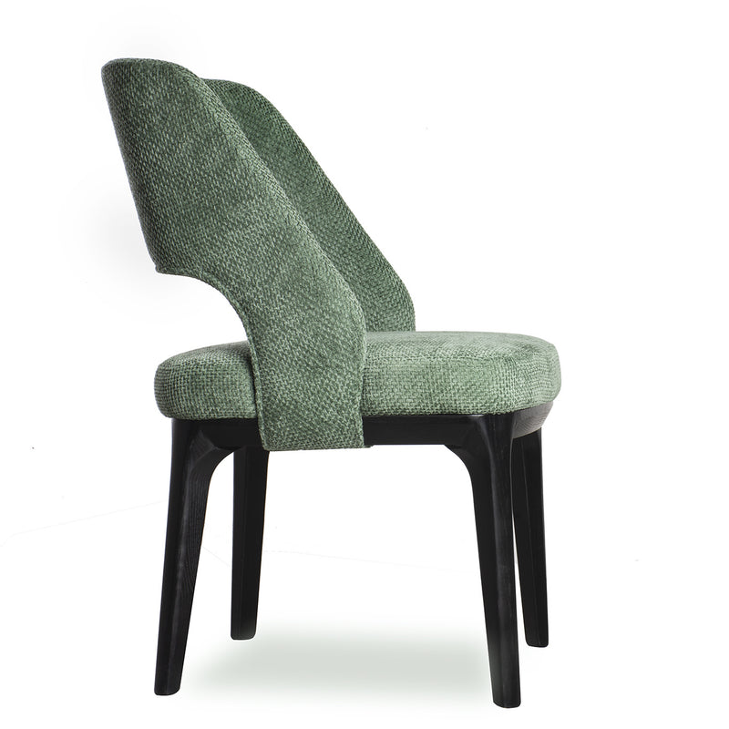 Contemporary Scandinavian Openwork Square Curved Cotton Linen Solid Wood Dining Chair Backrest Armless For Dining Room