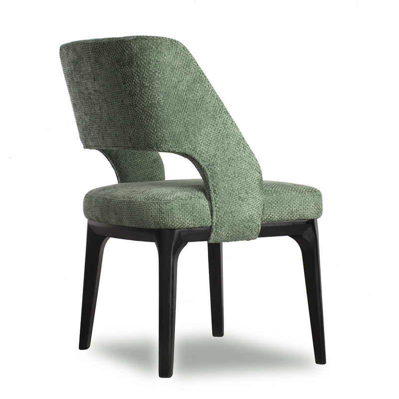 Contemporary Scandinavian Openwork Square Curved Cotton Linen Solid Wood Dining Chair Backrest Armless For Dining Room