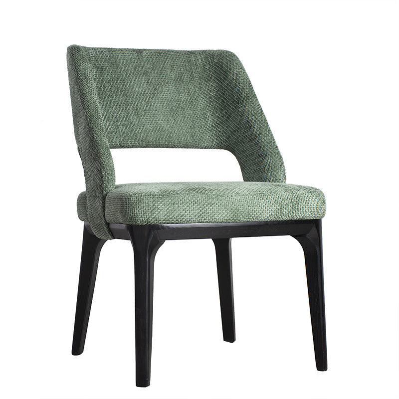 Contemporary Scandinavian Openwork Square Curved Cotton Linen Solid Wood Dining Chair Backrest Armless For Dining Room