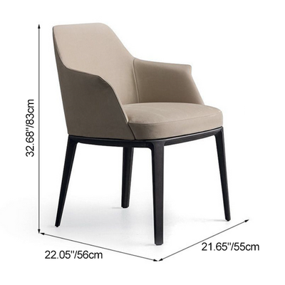 Contemporary Scandinavian Trapezoidal Square Curved Leather Solid Wood Dining Chair Backrest Armrest For Dining Room