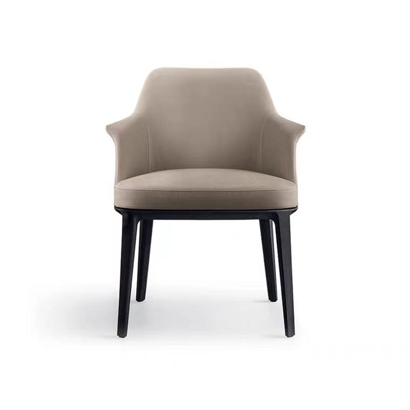 Contemporary Scandinavian Trapezoidal Square Curved Leather Solid Wood Dining Chair Backrest Armrest For Dining Room