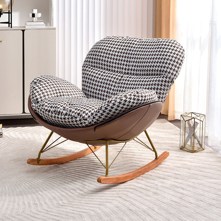 Chaise d'accent contemporaine scandinave à bascule carrée en coton lin velours tissu technique bois massif dossier sans accoudoirs pour salon 