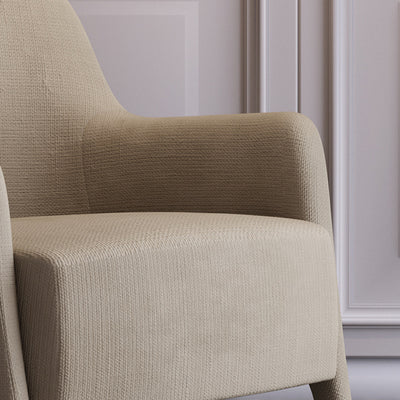 Contemporary Scandinavian Square Rounded Right Angle Cotton Linen Pine Accent Chair Backrest Armrest For Living Room