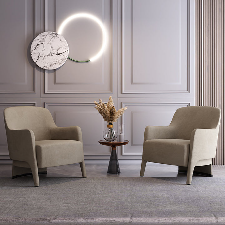 Contemporain Scandinave Carré Arrondi Angle Droit Coton Lin Pin Accent Chaise Dossier Accoudoir Pour Salon 