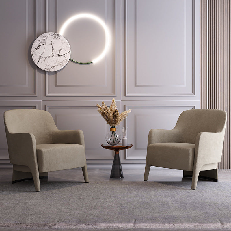 Contemporary Scandinavian Square Rounded Right Angle Cotton Linen Pine Accent Chair Backrest Armrest For Living Room