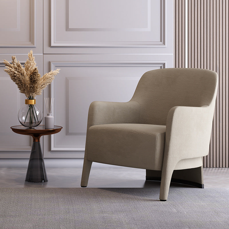 Contemporary Scandinavian Square Rounded Right Angle Cotton Linen Pine Accent Chair Backrest Armrest For Living Room