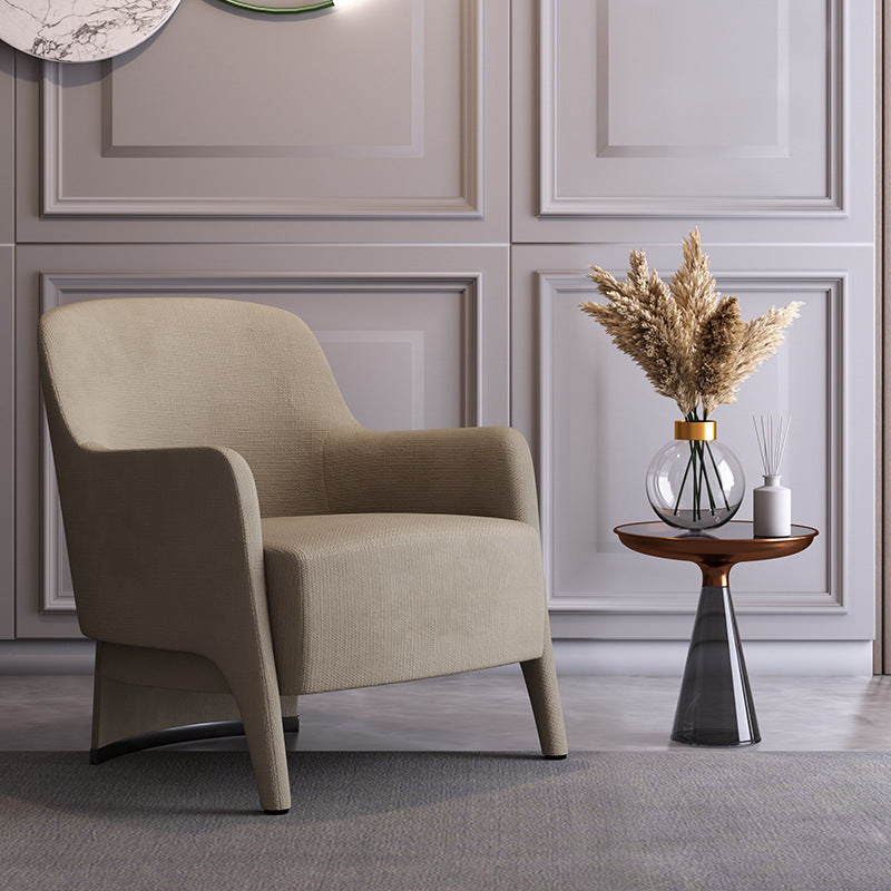 Contemporary Scandinavian Square Rounded Right Angle Cotton Linen Pine Accent Chair Backrest Armrest For Living Room