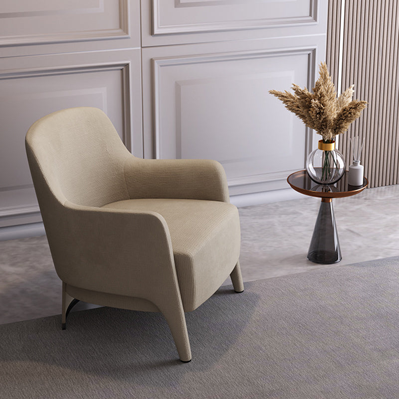 Contemporary Scandinavian Square Rounded Right Angle Cotton Linen Pine Accent Chair Backrest Armrest For Living Room