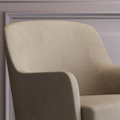 Contemporary Scandinavian Square Rounded Right Angle Cotton Linen Pine Accent Chair Backrest Armrest For Living Room
