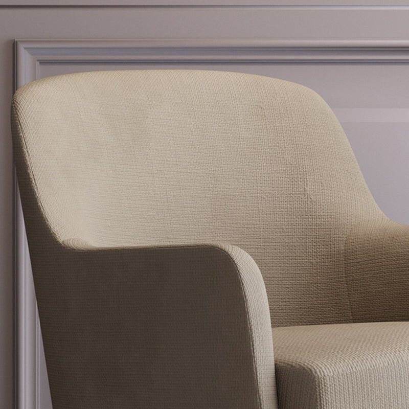 Contemporary Scandinavian Square Rounded Right Angle Cotton Linen Pine Accent Chair Backrest Armrest For Living Room