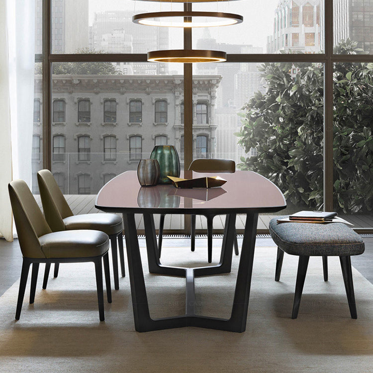 Contemporary Scandinavian Square Trapezoidal Leather Solid Wood Dining Chair Backrest Armless For Dining Room