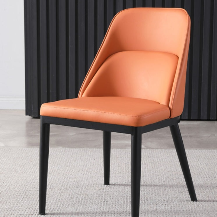 Contemporary Scandinavian Trapezoidal Square Curved Faux Leather Metal Dining Chair Backrest Armless For Dining Room