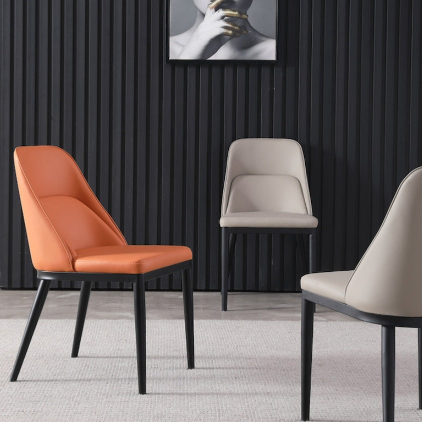 Contemporary Scandinavian Trapezoidal Square Curved Faux Leather Metal Dining Chair Backrest Armless For Dining Room