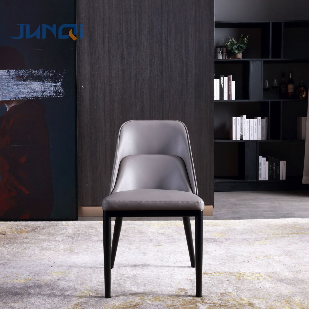 Contemporary Scandinavian Trapezoidal Square Curved Faux Leather Metal Dining Chair Backrest Armless For Dining Room