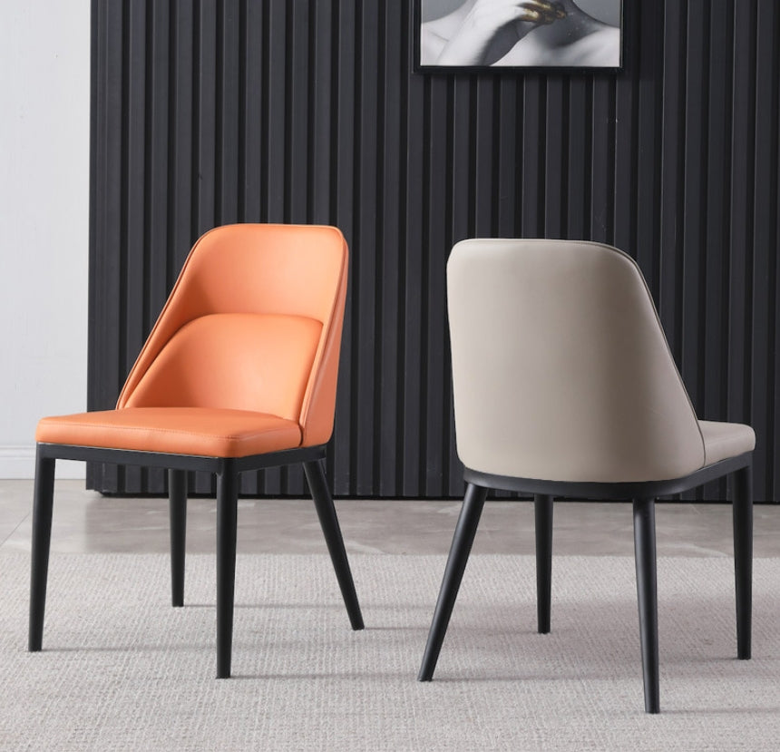 Contemporary Scandinavian Trapezoidal Square Curved Faux Leather Metal Dining Chair Backrest Armless For Dining Room