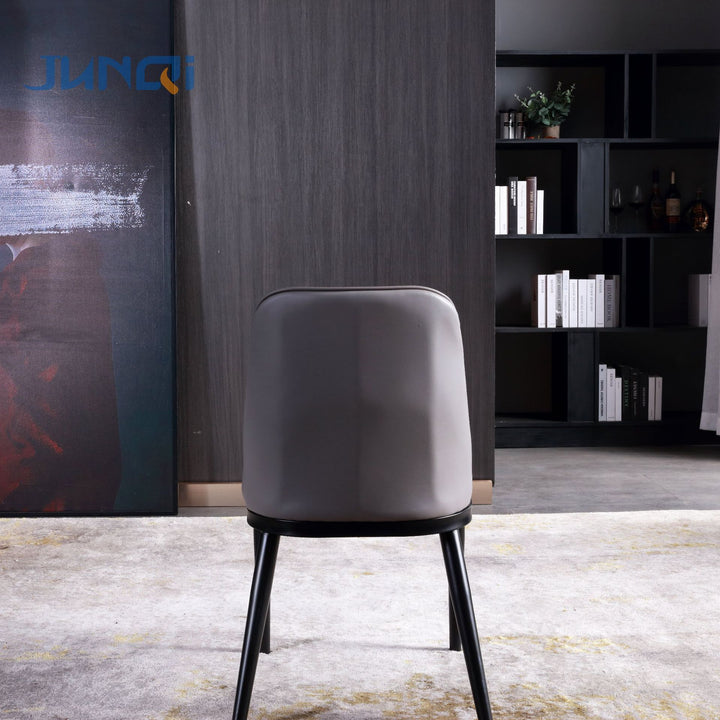Contemporary Scandinavian Trapezoidal Square Curved Faux Leather Metal Dining Chair Backrest Armless For Dining Room