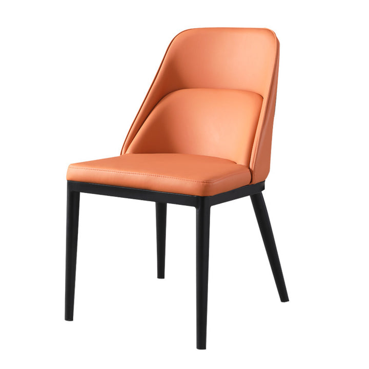 Contemporary Scandinavian Trapezoidal Square Curved Faux Leather Metal Dining Chair Backrest Armless For Dining Room