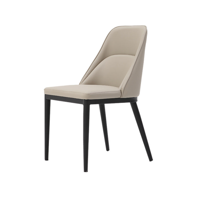 Contemporary Scandinavian Trapezoidal Square Curved Faux Leather Metal Dining Chair Backrest Armless For Dining Room