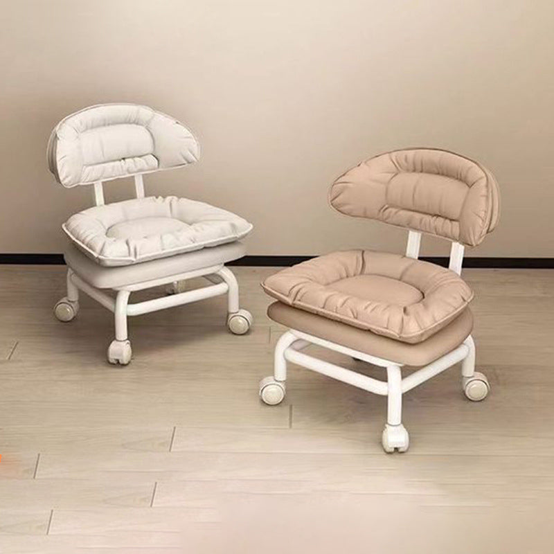Chaise Mobile à Poulie Carrée Moderne Minimaliste en Cuir Napa avec Dossier en Métal pour Salon 