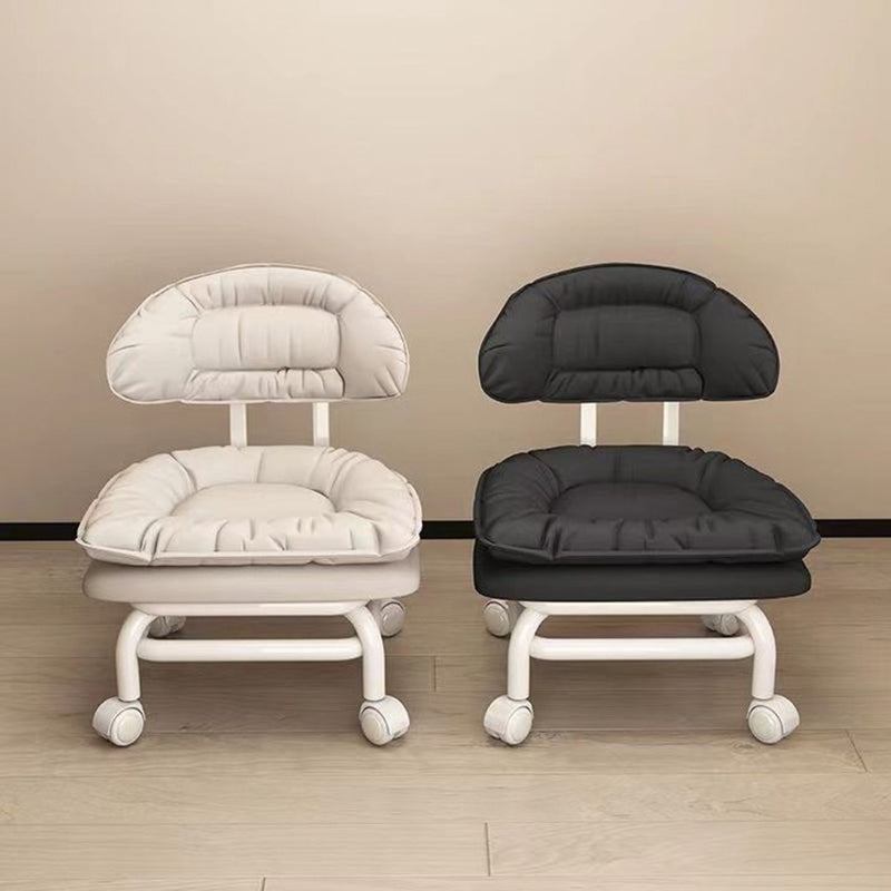 Chaise Mobile à Poulie Carrée Moderne Minimaliste en Cuir Napa avec Dossier en Métal pour Salon 