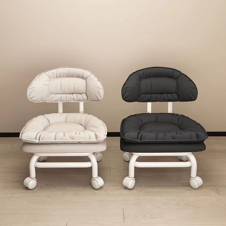 Chaise Mobile à Poulie Carrée Moderne Minimaliste en Cuir Napa avec Dossier en Métal pour Salon 
