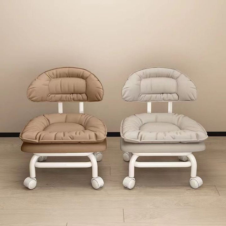 Chaise Mobile à Poulie Carrée Moderne Minimaliste en Cuir Napa avec Dossier en Métal pour Salon 
