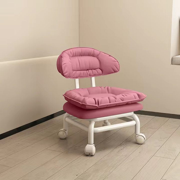 Chaise Mobile à Poulie Carrée Moderne Minimaliste en Cuir Napa avec Dossier en Métal pour Salon 