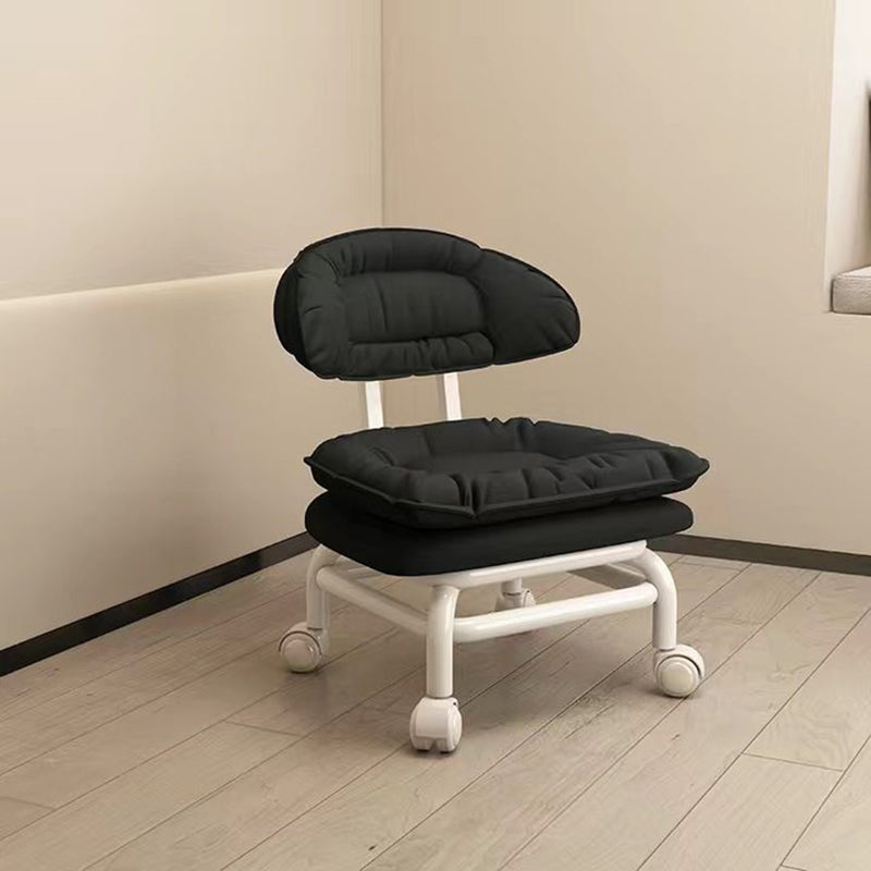 Chaise Mobile à Poulie Carrée Moderne Minimaliste en Cuir Napa avec Dossier en Métal pour Salon 