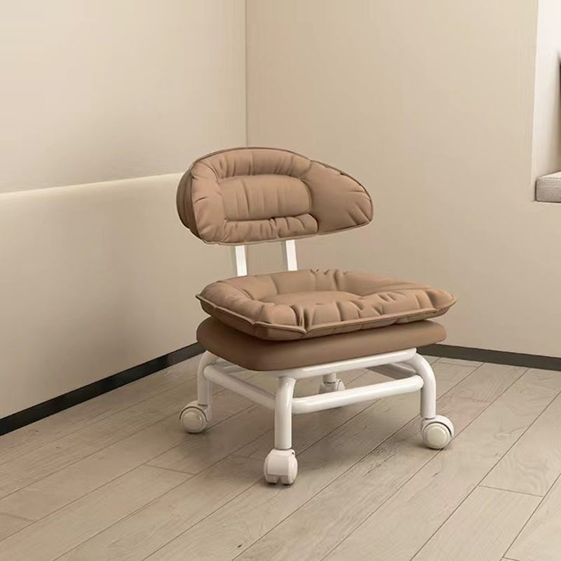 Chaise Mobile à Poulie Carrée Moderne Minimaliste en Cuir Napa avec Dossier en Métal pour Salon 