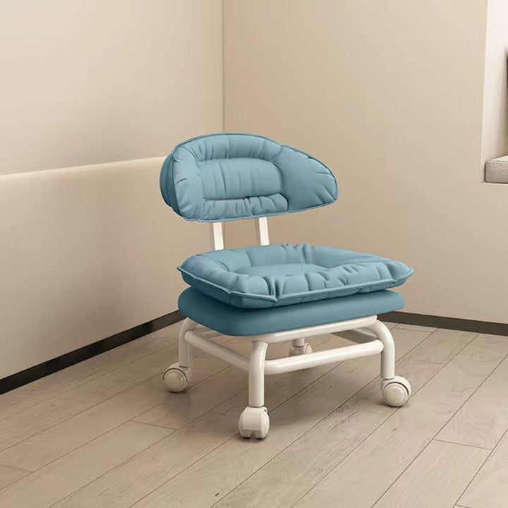 Chaise Mobile à Poulie Carrée Moderne Minimaliste en Cuir Napa avec Dossier en Métal pour Salon 