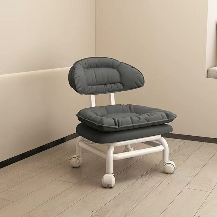 Chaise Mobile à Poulie Carrée Moderne Minimaliste en Cuir Napa avec Dossier en Métal pour Salon 
