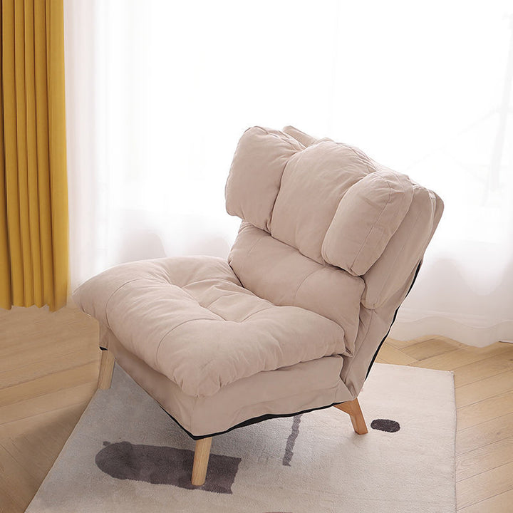 Modern Minimalist Rectangle Square Foldable Synthetic Fabric Cotton Linen Solid Wood Accent Chair Backrest For Living Room