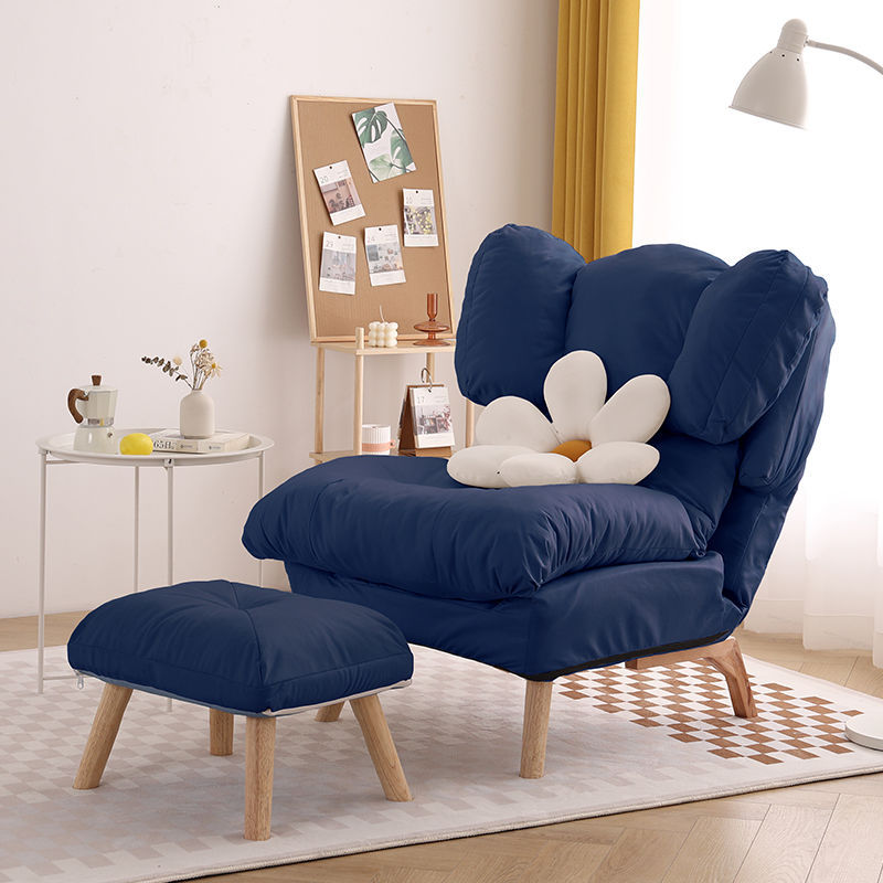 Modern Minimalist Rectangle Square Foldable Synthetic Fabric Cotton Linen Solid Wood Accent Chair Backrest For Living Room