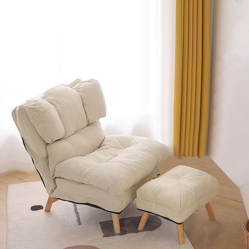 Modern Minimalist Rectangle Square Foldable Tech Fabric Cotton Linen Solid Wood Accent Chair Backrest For Living Room