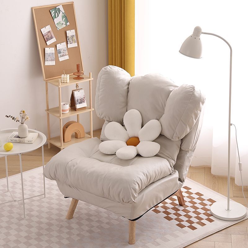 Modern Minimalist Rectangle Square Foldable Tech Fabric Cotton Linen Solid Wood Accent Chair Backrest For Living Room