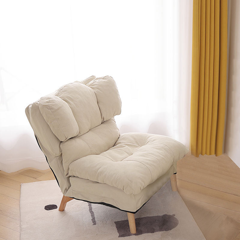 Modern Minimalist Rectangle Square Foldable Tech Fabric Cotton Linen Solid Wood Accent Chair Backrest For Living Room