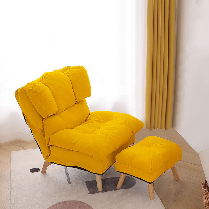 Modern Minimalist Rectangle Square Foldable Tech Fabric Cotton Linen Solid Wood Accent Chair Backrest For Living Room