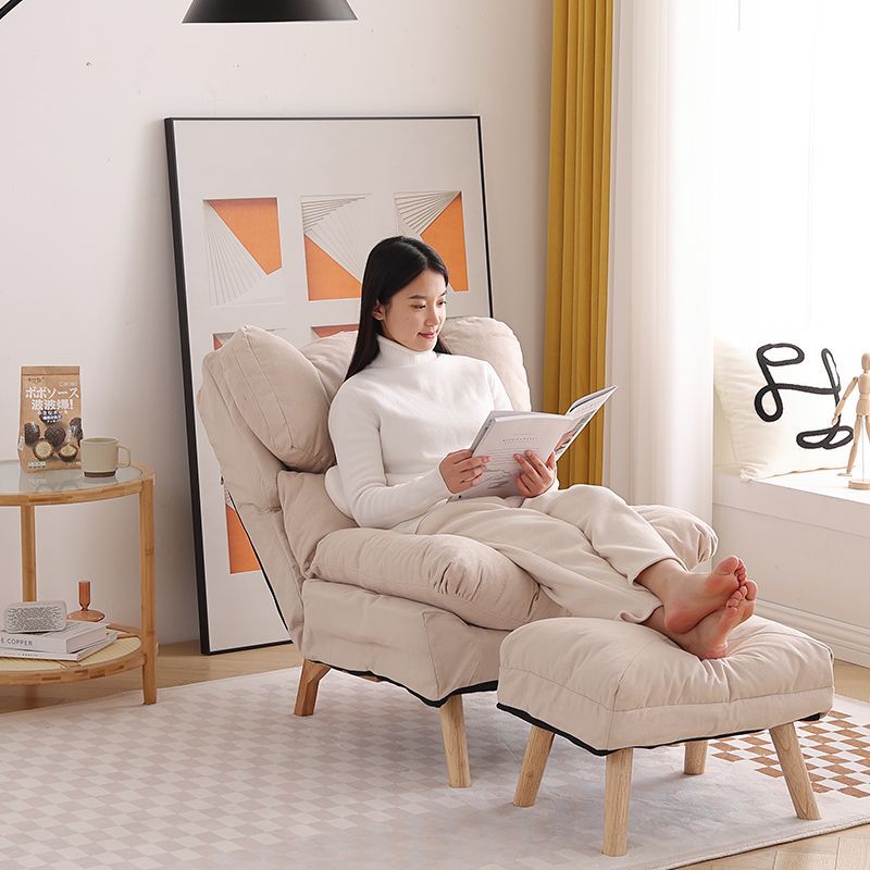 Modern Minimalist Rectangle Square Foldable Tech Fabric Cotton Linen Solid Wood Accent Chair Backrest For Living Room