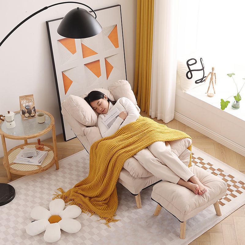 Modern Minimalist Rectangle Square Foldable Tech Fabric Cotton Linen Solid Wood Accent Chair Backrest For Living Room