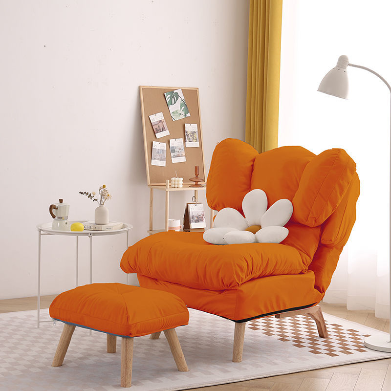 Modern Minimalist Rectangle Square Foldable Tech Fabric Cotton Linen Solid Wood Accent Chair Backrest For Living Room